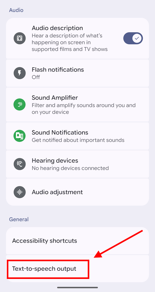 Scroll down and tap Text-to-speech output
